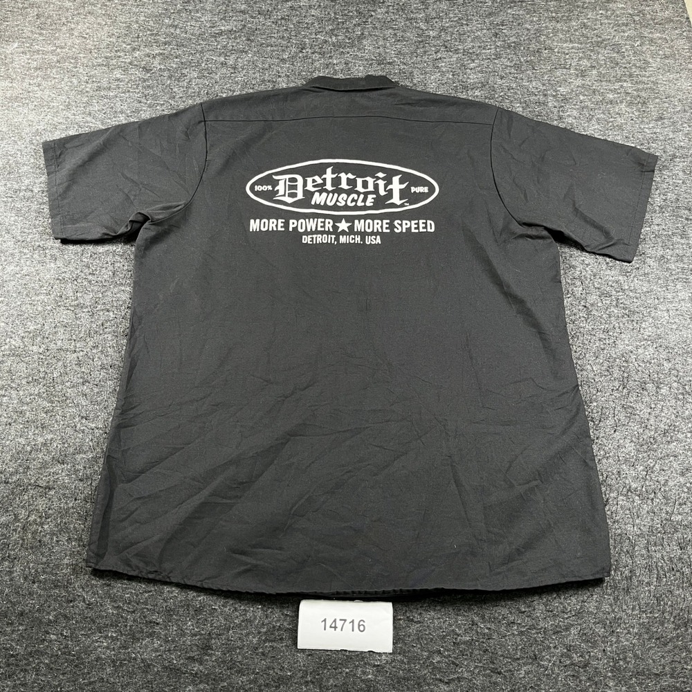 Red Kap Shirt Mens Large Black Cotton Detroit Muscle Short Sleeve Graphic Print